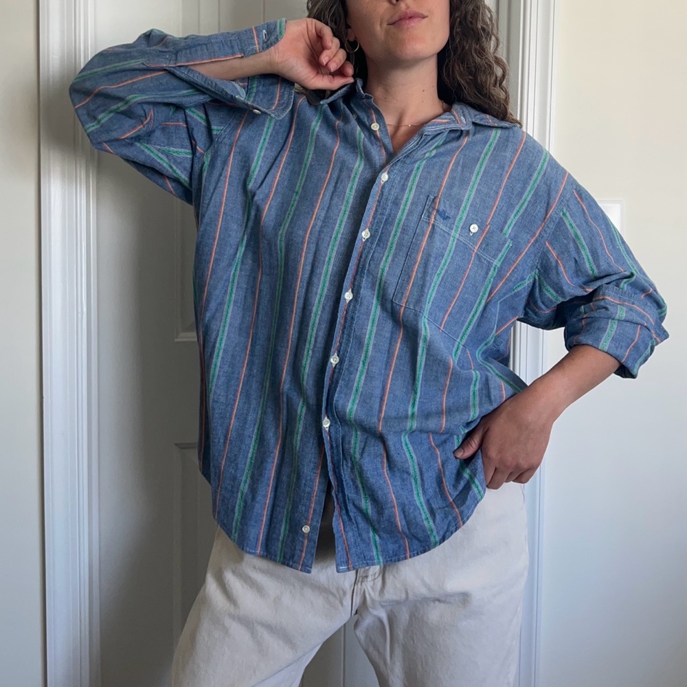 Chaps Striped Blue Button Down Shirt